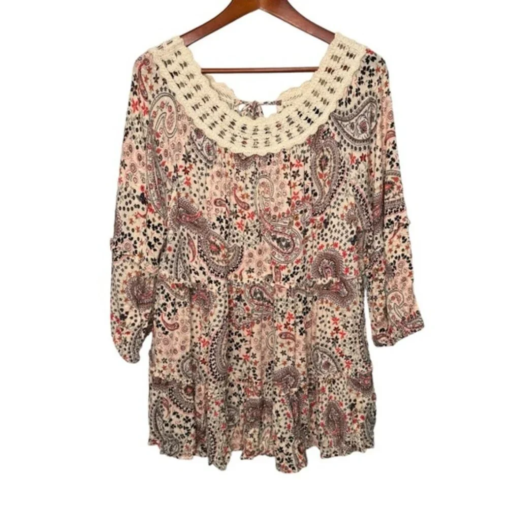 Torrid Babydoll Clip Dot Crinkle Gauze Crochet Neck Top Size 2x - Picture 4 of 16